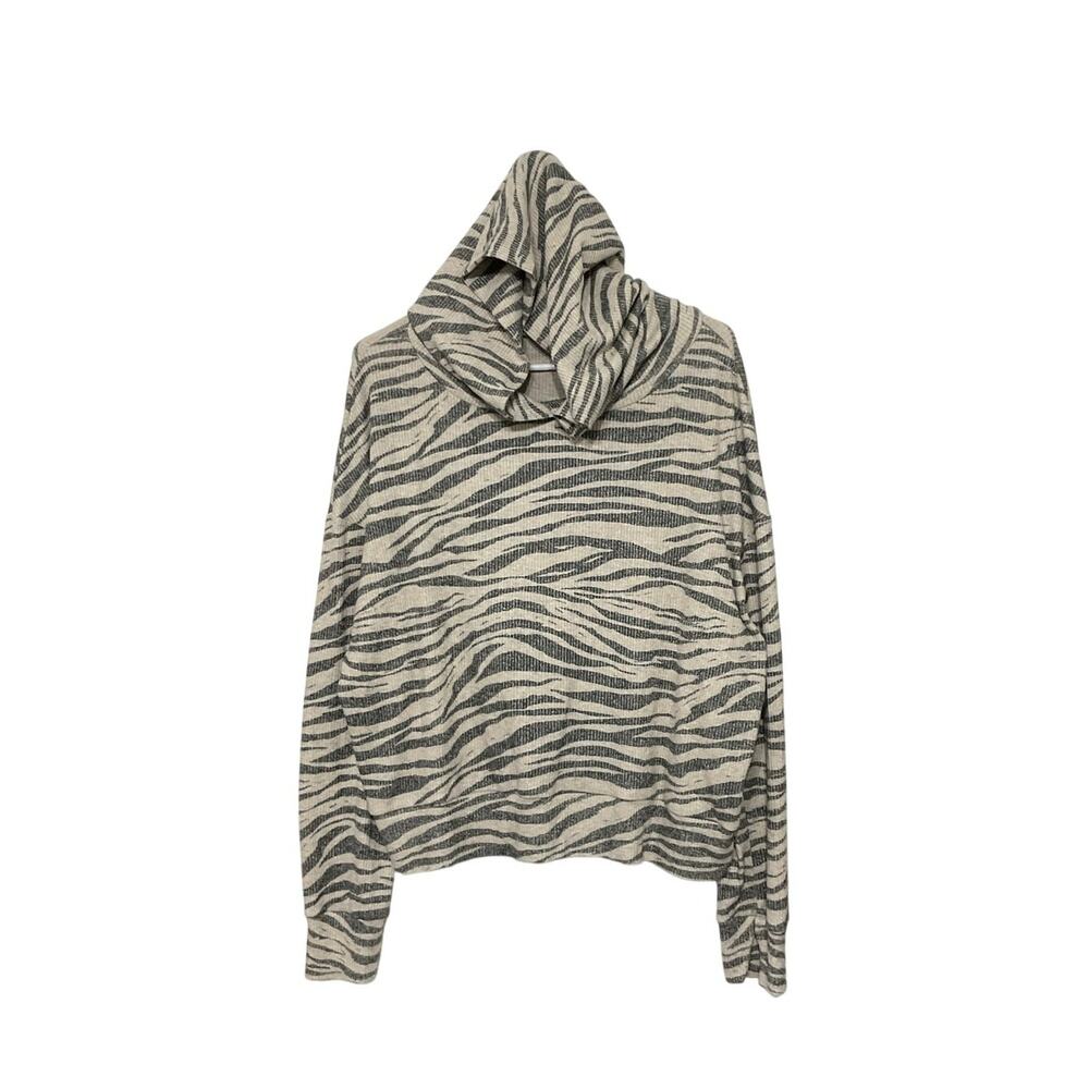 LNA Soft Ribbed Knit Zebra Hoodie Size Medium Stretch Oversized